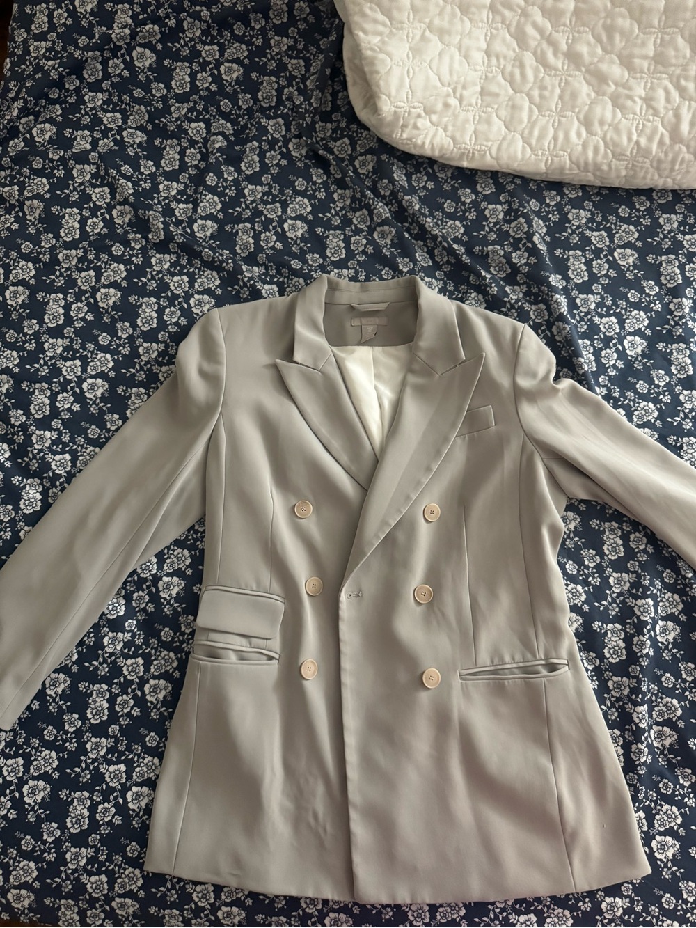 H&M Double-Breasted Blazer Jacket in Light Gray